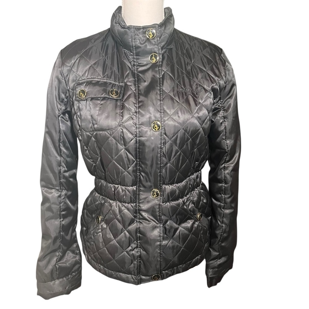 Baby Phat Y2K‎ Puffer Jacket Black Gold Tone Buttons Logo Missing Hood & Cuffs M